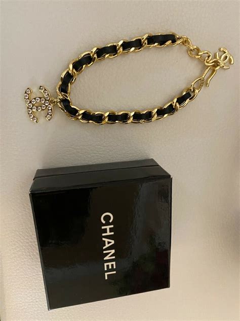 chanel leather and chain bracelet